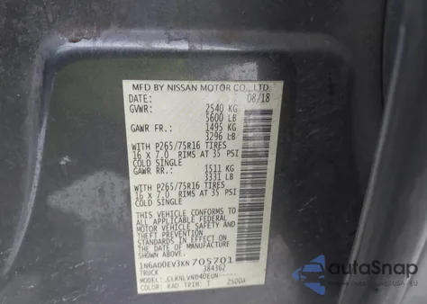 2019 Nissan Frontier Pro-4X z USA, uszkodzony, nr VIN 1N6AD0EV3KN705701